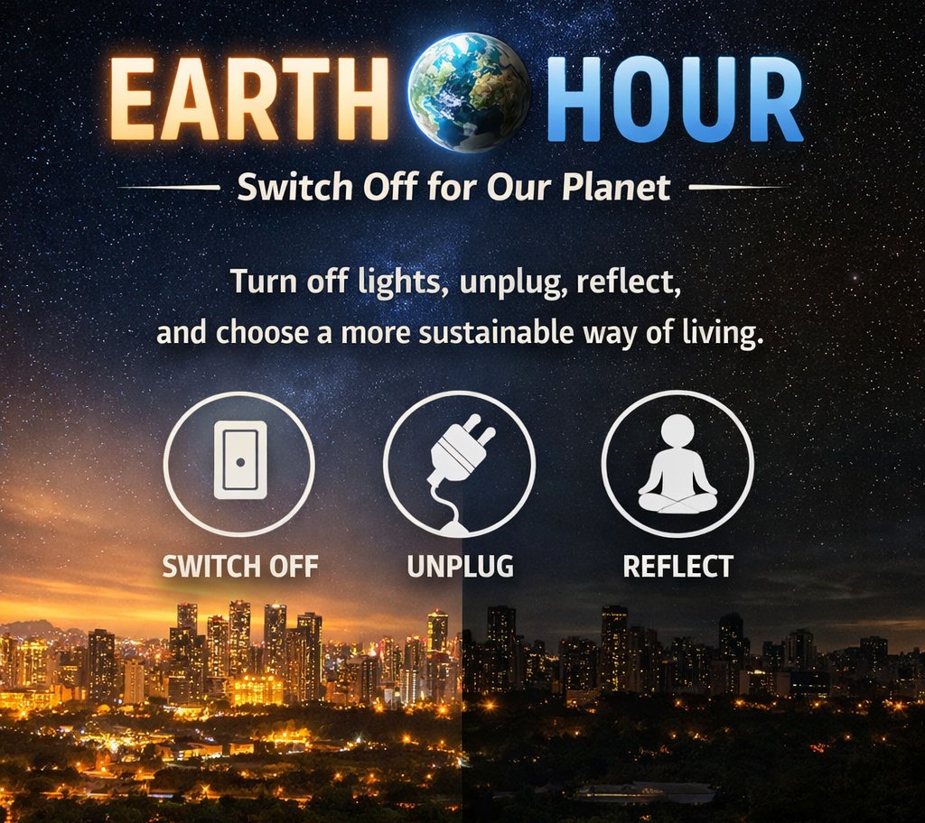 lifewithreyy's tweet image. Today is Earth hour🌍
Ever thought a single switch could make a difference? 🧐 
Earth Hour proves it can. Turn off your lights, reflect, and start caring for the planet a little more.
#earthhour #switchoff #saveearth #EarthHour2026