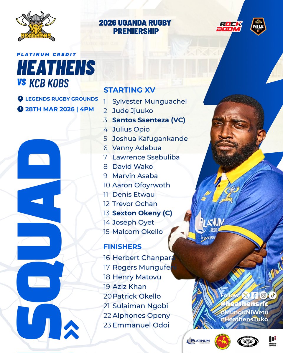 GAME DAY! 💛💙

Two squads. One mission.
🟡 HEATHENS II vs KOBS II — 12 NOON
🔵 HEATHENS vs. KOBS — 4PM

Be there and back the boys! 💪
#HeathensTuko || #MunguNiWetu