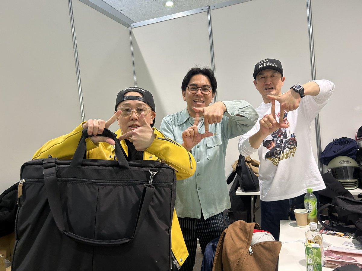 morita_mgr's tweet photo. キクチさん、伊藤さん
東京モーターサイクルショーでした🏍️💨
RGTCメンバーとしてトークコーナーに出演、
物販でもお客様と触れ合いを🙌
ご来場有難う��ざいました！

この後セカンドノックアウト
トップバッターの元担当・しもにーさん、
明日32の伊藤さん、シン・セカおじキクチさんで📸 https://t.co/t8KuCPADzW