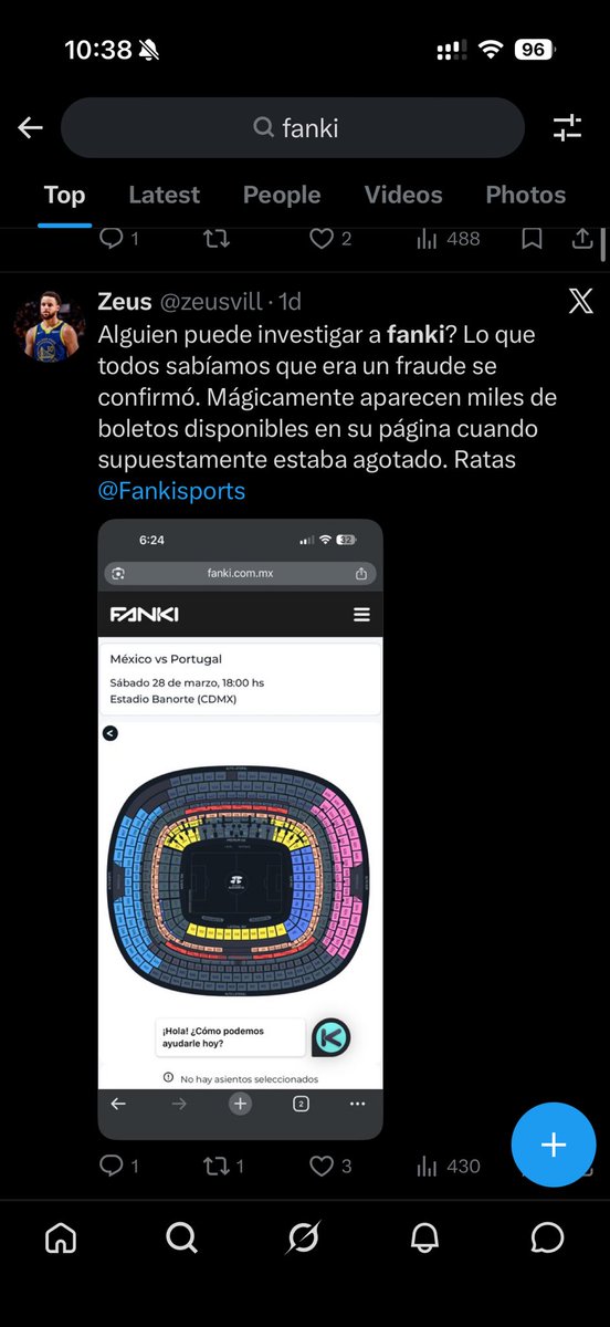 quique_lemus's tweet photo. Una basura Fanki, o una de dos o me hackearon mi cuenta, pero lo dudo o quién sabe la forma mágica de que salieron más boletos a la venta, quitaron boletos de personas que ya habían comprado como fue mi caso y fanki no se hizo responsable y contestó una tontería https://t.co/WGN6bxUCdH