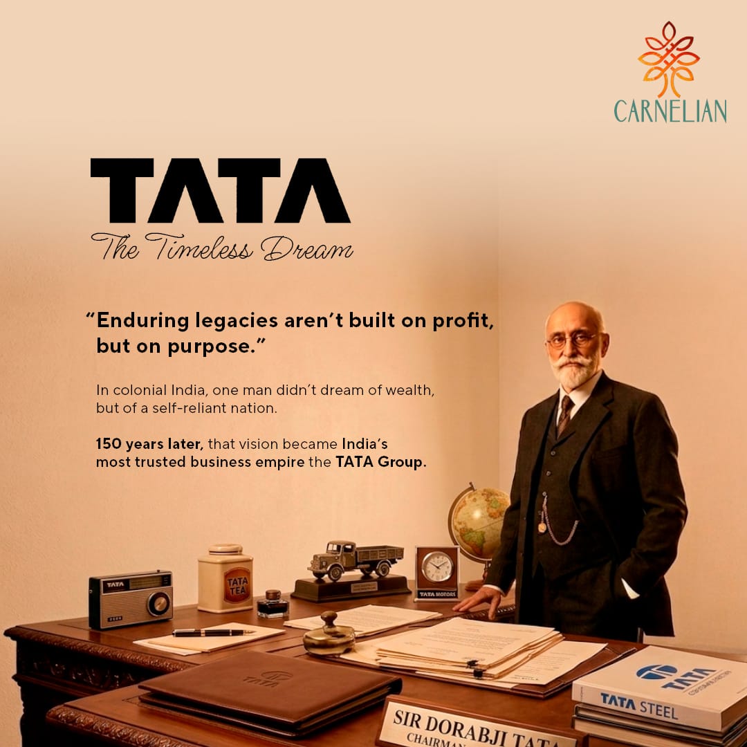 carnelian_asset's tweet photo. This week, in our Corner Office Stories series, we revisit the Tata story, their belief in purpose built more than a business; it helped shape a nation.

While the world chased margins, Tata built meaning.150 years later, it’s not just the size of the enterprise that stands tall, but the values that sustain it. Because profit builds companies, but purpose builds legacies.