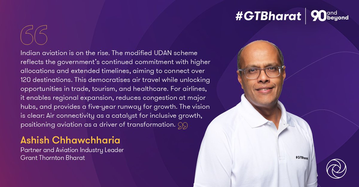GrantThorntonIN's tweet image. Cabinet approves modified UDAN with INR 28,640 crore to boost regional connectivity and access to underserved routes. Our leader shares views on regional expansion, easing metro congestion and aviation’s role in inclusive growth.

Visit: brnw.ch/21wWqcI

#AviationIndustry