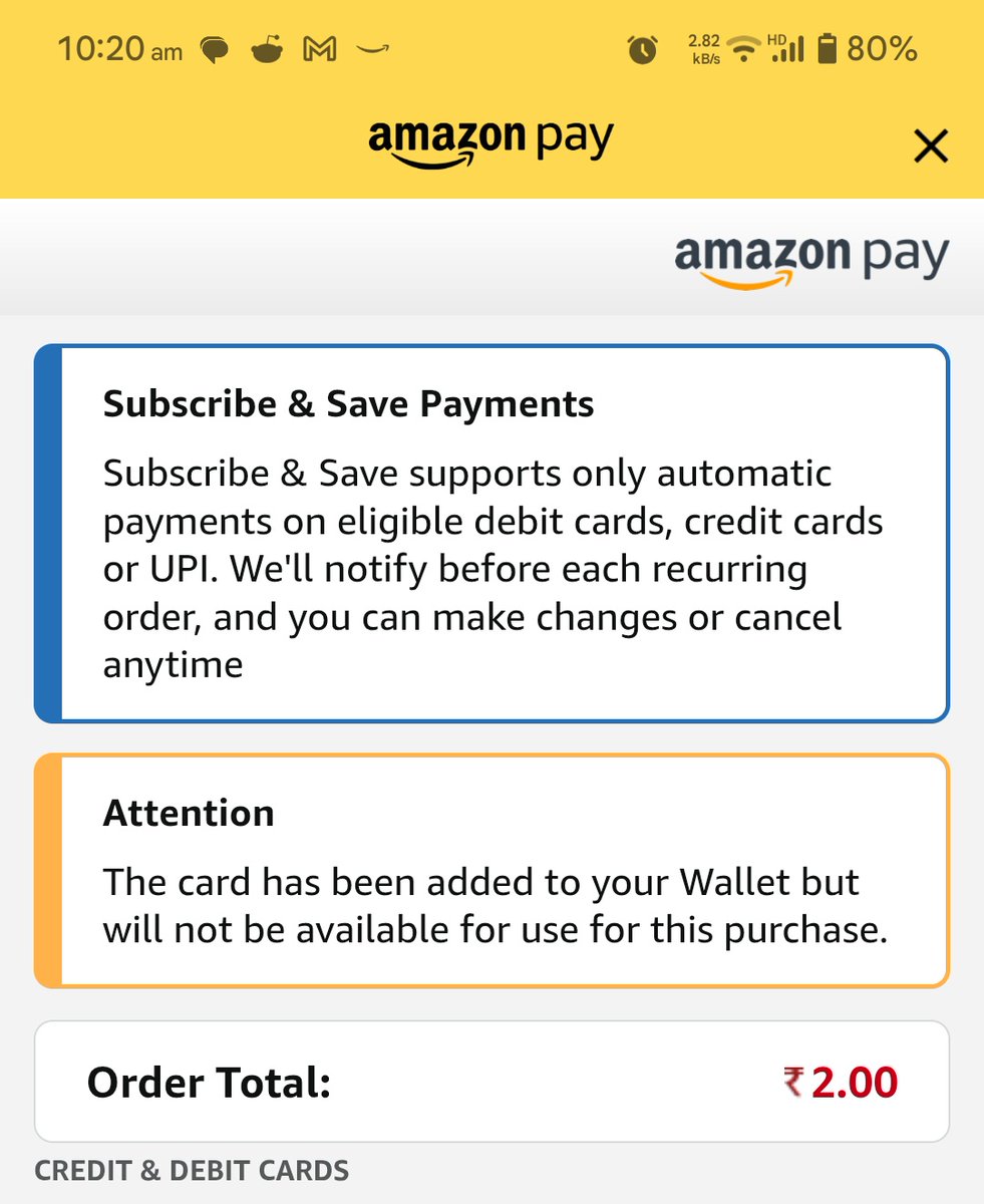 randomdelta06's tweet photo. @amazonIN I am unable to setup Subscribe and Save recurring payment option. I am getting this error, kindly help. https://t.co/Nrz7Sg83Jk