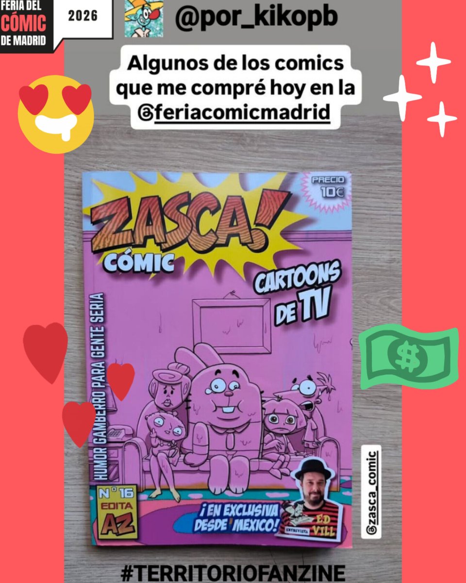 ComicsZasca's tweet photo. ZASCA! CÓMIC
ayer viernes 27 
en la 2a edición de
la FERIA DEL CÓMIC 
DE MADRID 2026.
Plaza Matadero.
Del 26 al 29 de marzo.
#TERRITORIOFANZINE.
CASETA N°4.
ZASCA! TIENDA:
https://t.co/F3whwtnh1Y https://t.co/E58PmdVRr5