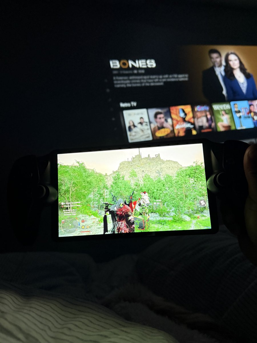 TheAvgPaul's tweet photo. Playing Crimson Desert on my PS Portal in bed while my wife watches Netflix on the projector. Life is fantastic. https://t.co/4gCNiuCOo0
