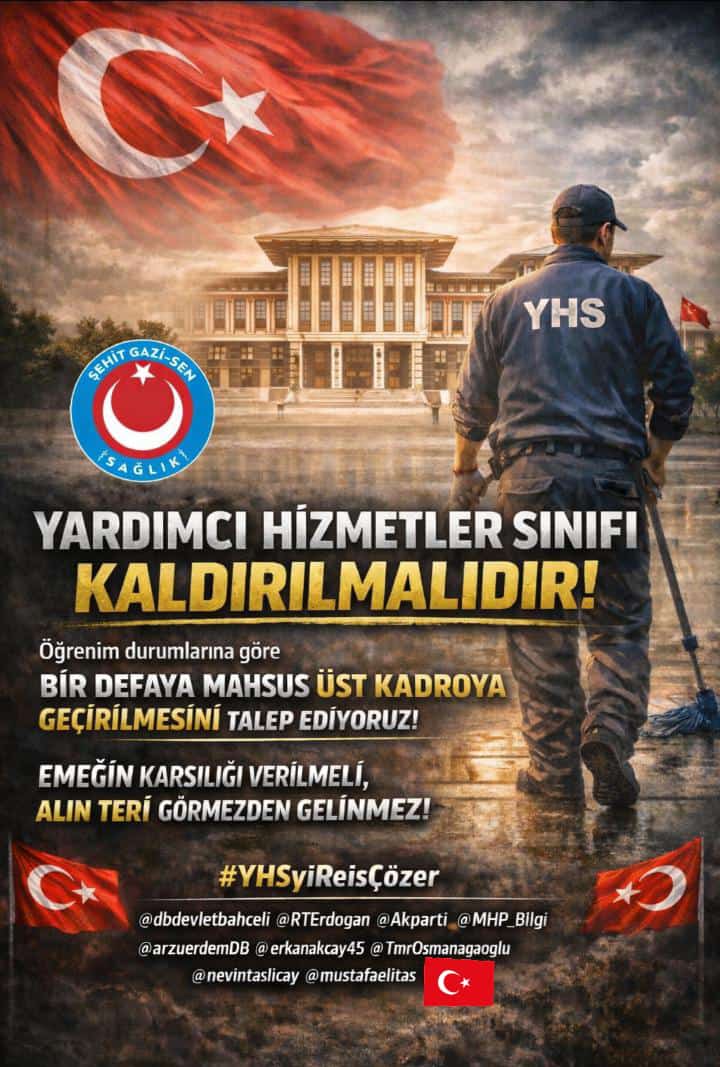 Şehit ve gazi yakınlarımız ile YHS kadrosunda görev yapan tüm çalışanlarımız için çağrımızdır:‼️🇹🇷

⬜Yardımcı Hizmetler Sınıfı artık günümüz şartlarına uygun değildir ve kaldırılmalıdır.
Bu kadroda yer alan personelimizin öğrenim durumlarına göre bir defaya mahsus üst kadroya