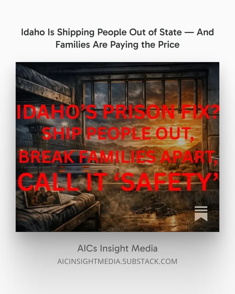 PrisonCoruption's tweet photo. Idaho Is Shipping People Out of State — And Families Are Paying the Price 

https://t.co/8jD7nXq5Ix 

#IdahoPrisonCrisis #StopOutOfStateTransfers #KeepFamiliesConnected #IdahoAccountability #HumanityBehindBars https://t.co/8cL6zwX5rh
