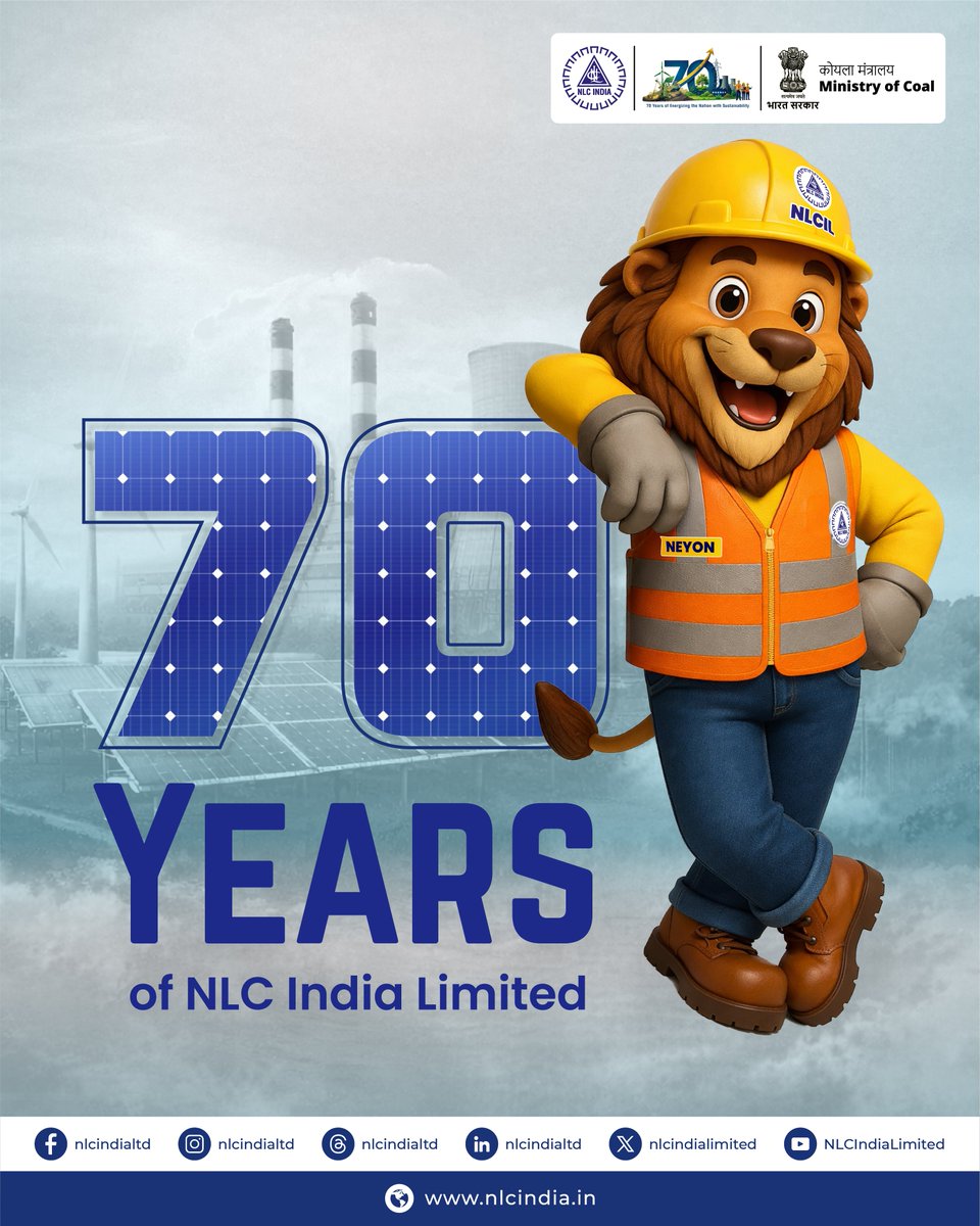 nlcindialimited's tweet image. 70 years of NLC India Limited.

A legacy of powering the nation through strength, innovation and commitment.

Under the leadership of Shri Prasanna Kumar Motupalli, CMD, NLCIL continues to drive progress towards a sustainable future.

#NLCIL #70Years #Legacy #Energy #India