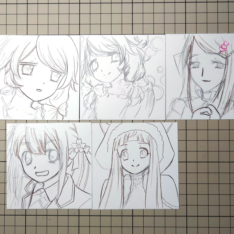 ペン入れしたこずえちゃんとドローイングのペン入れ途中👑。