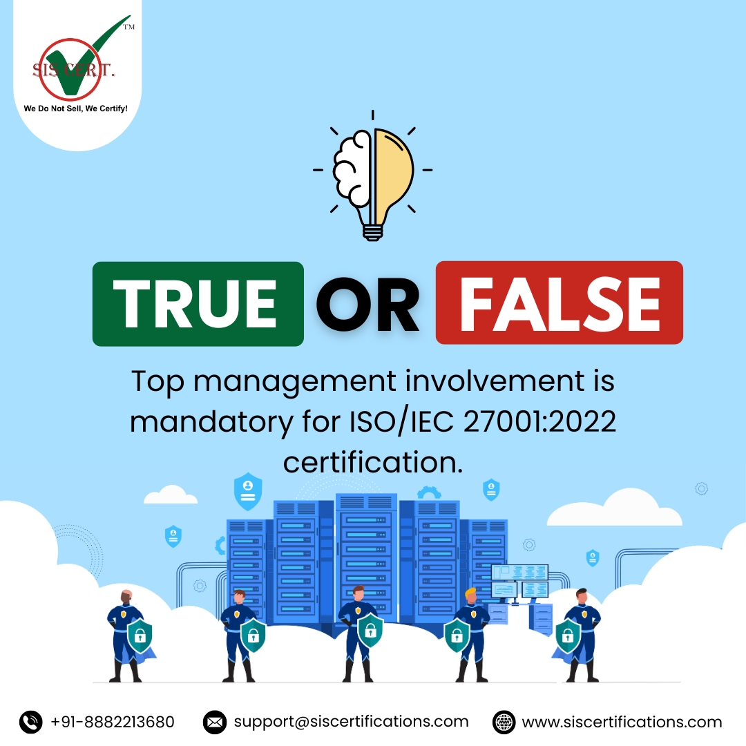 siscert's tweet image. 🔐 True or False?
Top management involvement is mandatory for ISO/IEC 27001:2022 certification.

👉 Comment your answer below 👇

Click here for more information.
siscertifications.com/iso-27001-cert…

#SISCertifications #ISO27001 #ISO270012022 #CyberSecurity