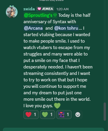 RiharaZeida's tweet photo. its the half anniversary with my wave syntax and I just wanted to let you guys know that even though I haven't been around long I do plan to continue doing this the best I can and I hope to make you proud. (discord message below that words it better) https://t.co/HEYX7L6NPw