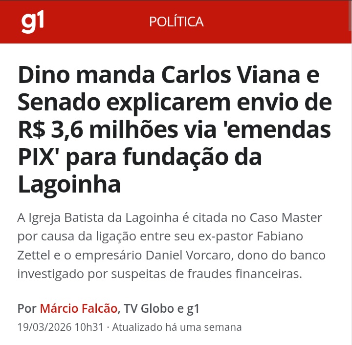 <a href="/AlencarBraga13/">Dep. Alencar Santana</a> Parabéns a base do governo! Senador Carlos Viana tem muito a explicar...