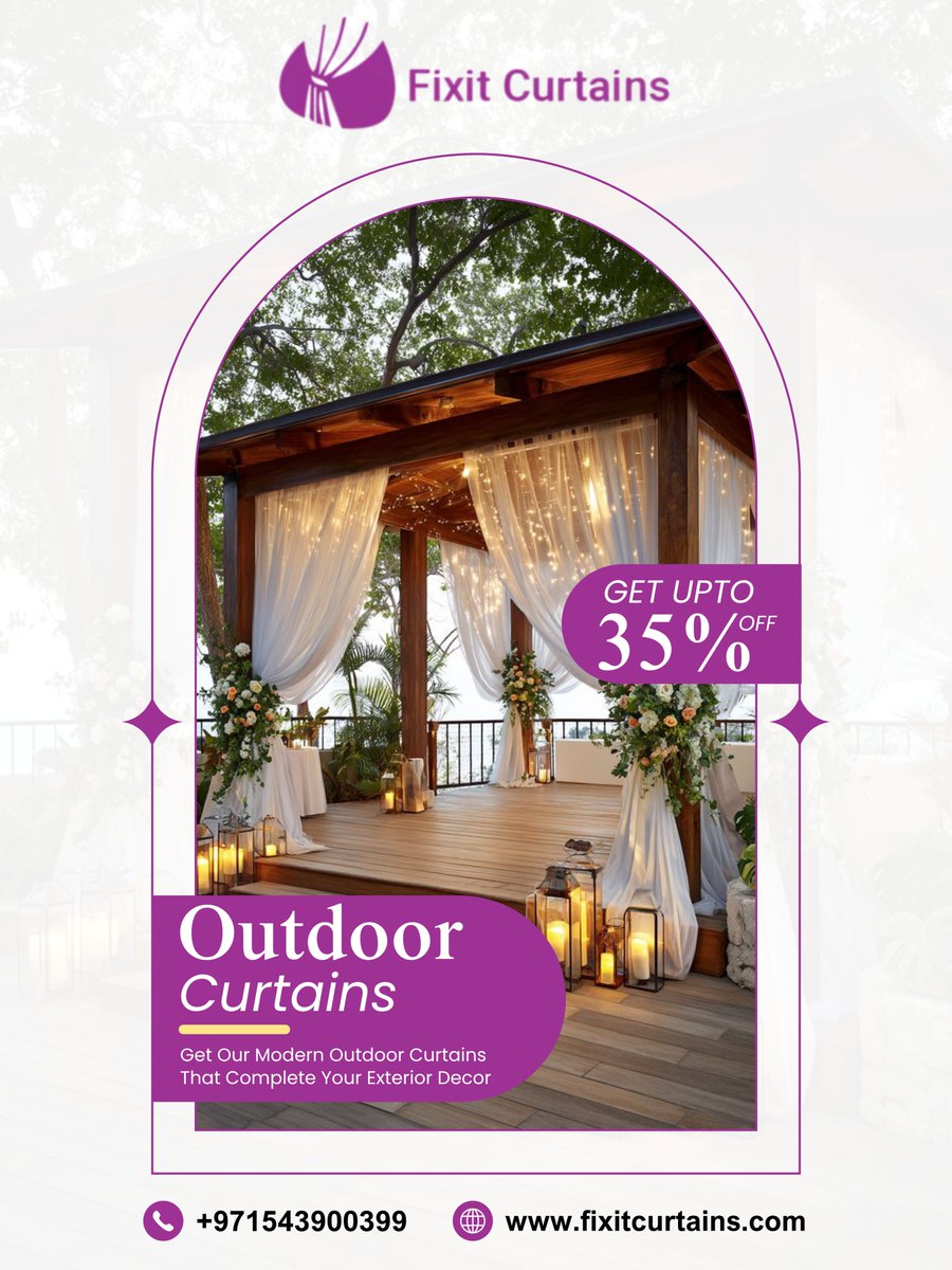 FixitCurtains's tweet image. Complete your exterior decor with modern outdoor curtains from Fixit Curtains. Elegant, weather-resistant designs that beautifully transform any pergola, patio, or outdoor space.

📞 +971543900399
🌐 fixitcurtains.com/outdoor-curtai…

#OutdoorCurtains #FixitCurtains #ExteriorDecor