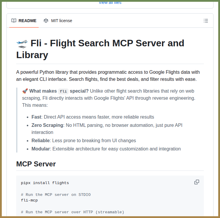 Direct Google Flights API access without scraping

github.com/punitarani/fli