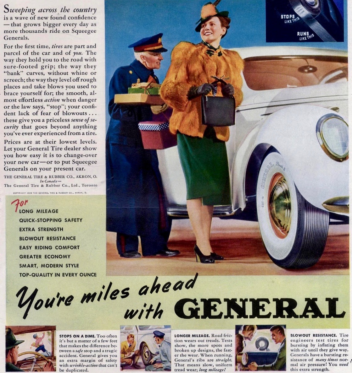 LRonLacy's tweet image. In #MARCH 1939
👇🧵
‘You're miles ahead with General’
‘Stops on a Dime. ...’
‘Longer Mileage. ...’
‘Blowout Resistance. ...’
#Tires #GeneralTires #womensfashion #automotivedesign #1930s