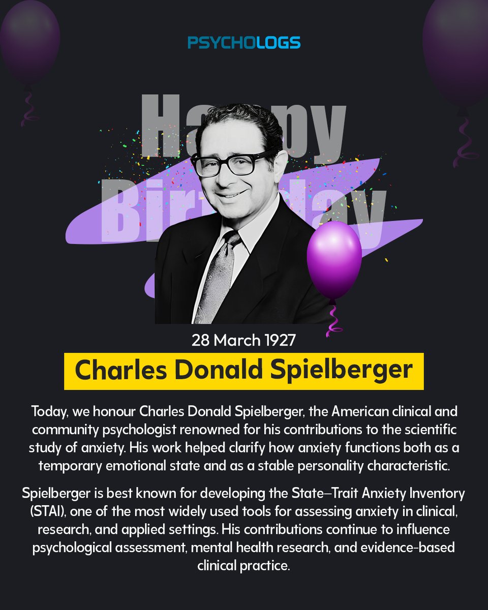 PsychologsIndia's tweet photo. Remembering Charles Donald Spielberger, a renowned psychologist best known for developing the State–Trait Anxiety Inventory (STAI) and advancing the scientific understanding of anxiety, stress, and emotional states in psychological assessment

#CharlesSpielberger #AnxietyResearch https://t.co/nobDP45tJK
