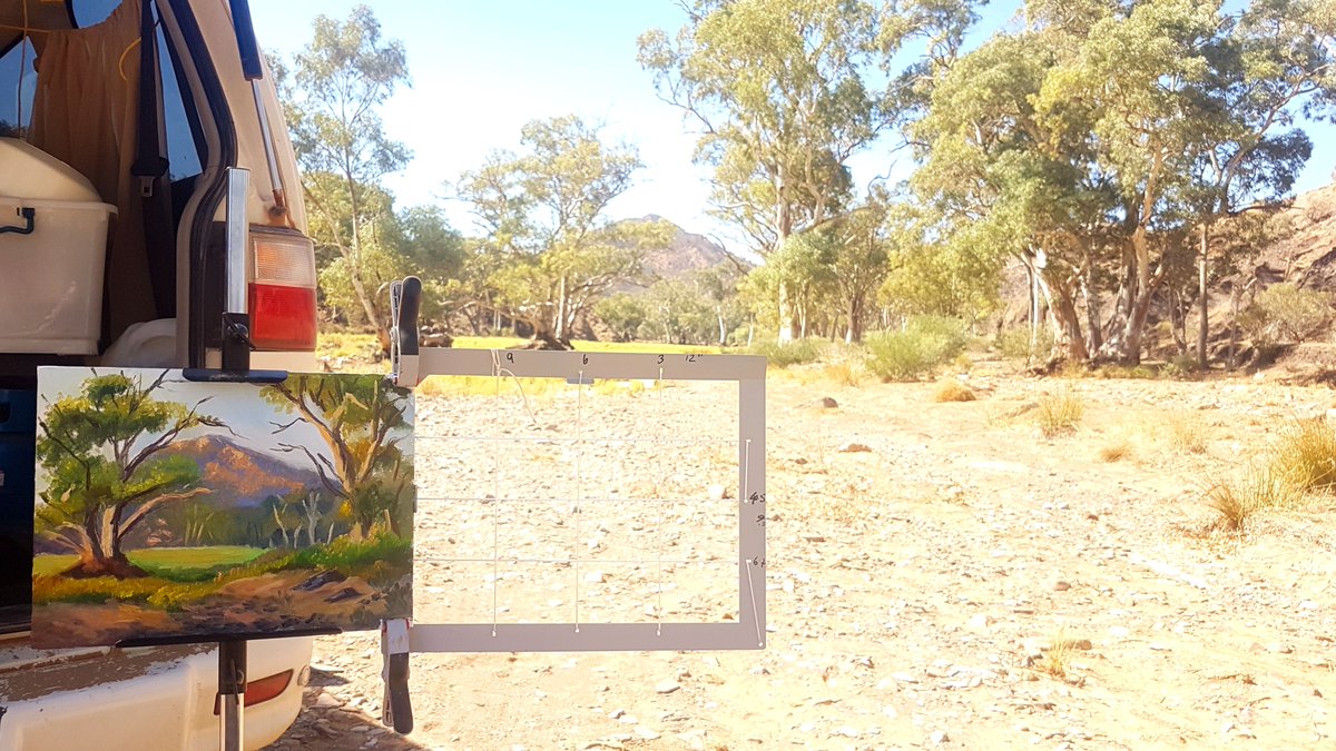 ArtistVidal's tweet photo. Plein-air painting at Parachilna Gorge in the Flinders Ranges. Take a look at "Early Morning at Parachilna Gorge, Flinders Ranges" — a plein air piece:  https://t.co/SheIRpvqEL #eBay via @eBayAU https://t.co/xzqYhNJerA