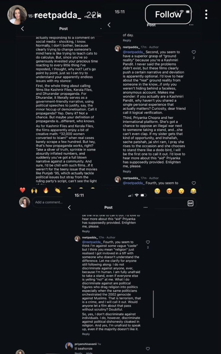 _suhanis's tweet photo. Reet Padda asking for proof of atrocities against Kashmiri Pandits is a shameless dismissal of 30 years of suffering. Highlighting injustices against muslims while being ignorant of Hindus isn’t activism, it’s hypocrisy. Her selective empathy just exposed her “propaganda” https://t.co/Gq8jM6erH2