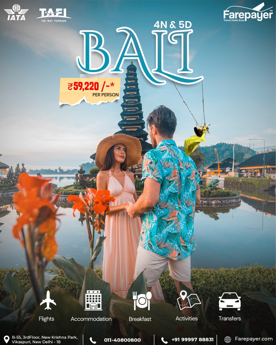 Farepayer_1's tweet photo. Bali Getaway 4N/5D Package – Starting at ₹59,220 per person! #farepayer #travels #TravelTips https://t.co/an3q3AGSrc