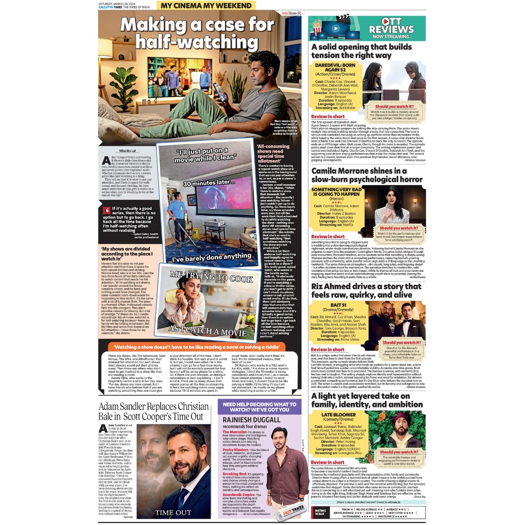 Calcutta_Times's tweet image. 🎬 Weekend binge plans? Sorted!

From must-watch #OTT picks to celeb-approved gems and hot takes from #Bollywood to beyond — your ultimate watchlist starts here! 🍿✨

#MovieReviews #WeekendVibes #WhatToWatch