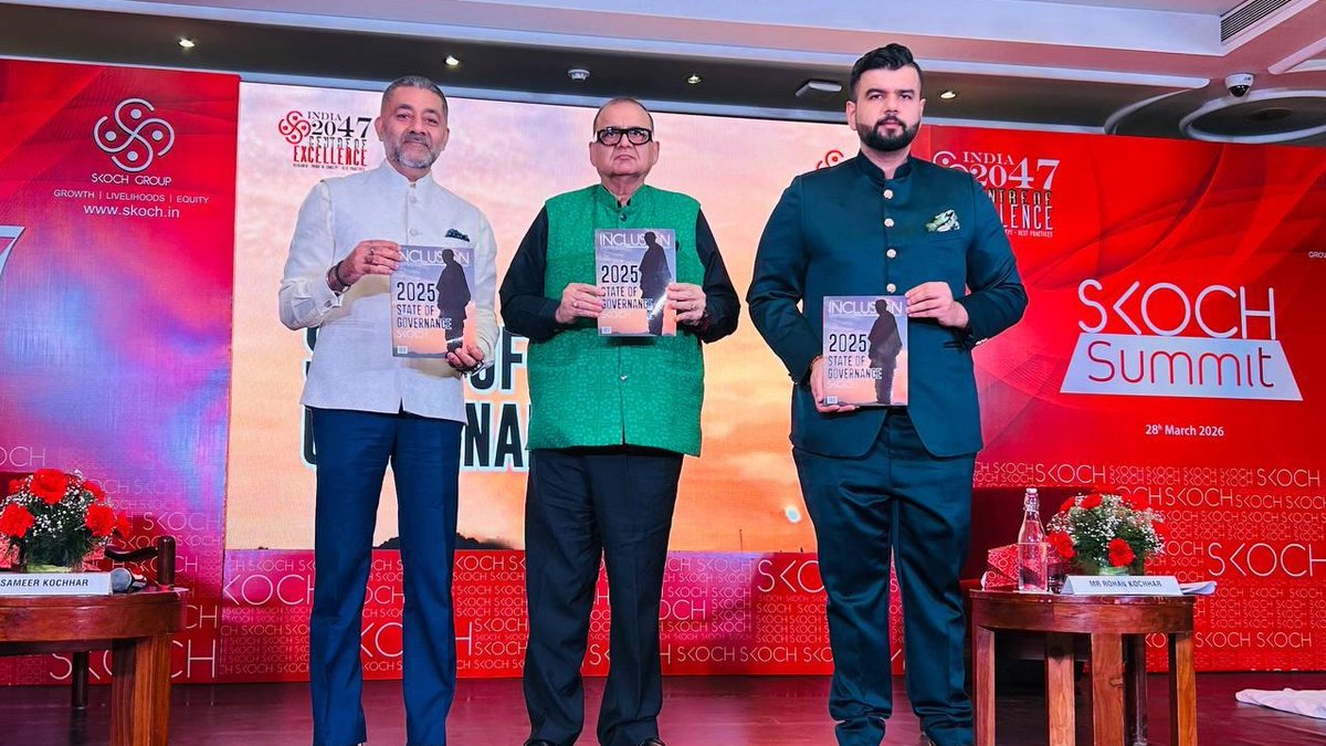 BNBccc8's tweet photo. The much-awaited SKOCH State of Governance Report 2025, featured in Inclusion magazine, was unveiled at the #SKOCHSummit, capturing India’s governance journey, outcomes on the ground, &amp; the evolving narrative of delivery, inclusion, &amp; impact.

@SkochSameer @DhanjalDr @RohanSkoch https://t.co/zhvVGyvqc5