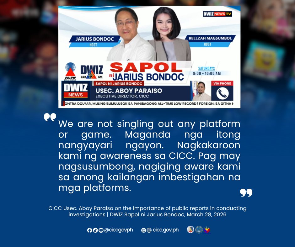 cicc_dict's tweet photo. DWIZ Sapol ni Jarius Bondoc with Jarius Bondoc and Rellzah Magsumbol, March 28, 2026

#CICC https://t.co/fUgcEn1PZa