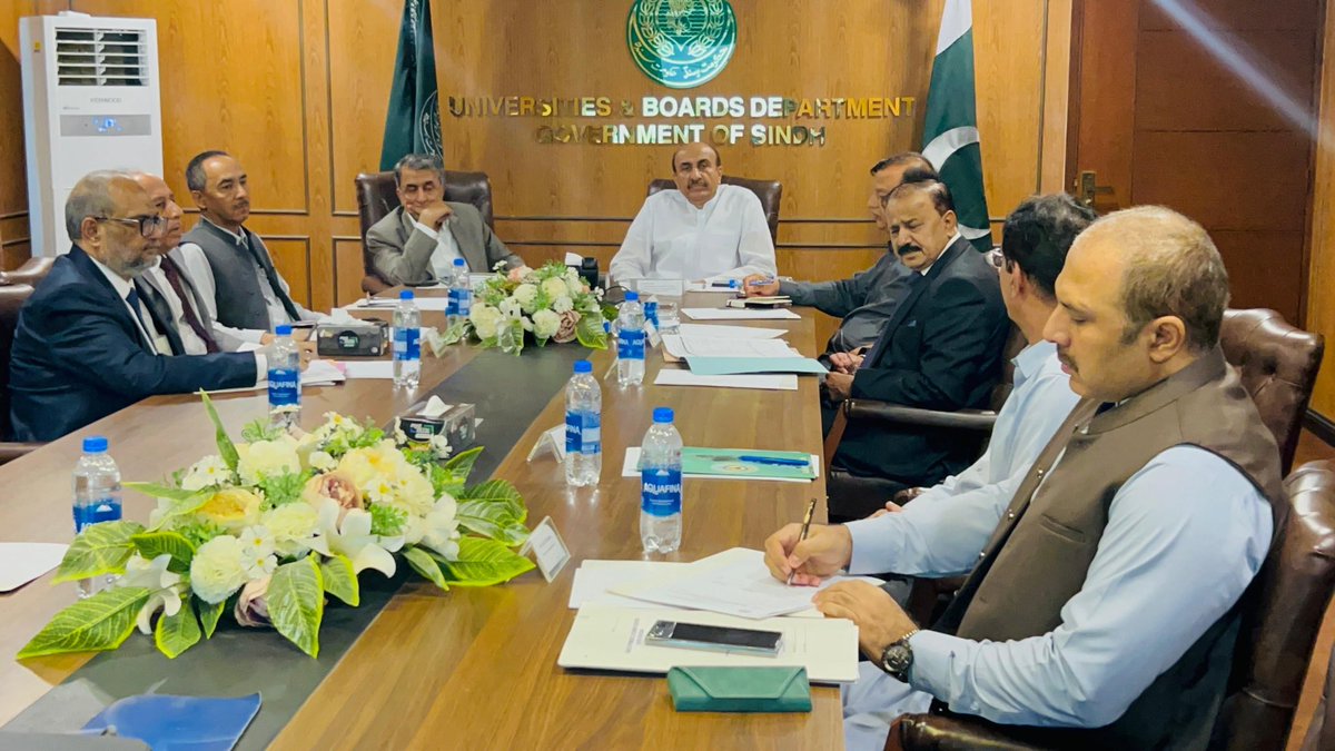 MIsmailRahoo's tweet photo. Karachi: Meeting with all Chairmen of the Educational Boards of Sindh to discuss preparations for the upcoming Annual Examinations 2026 across the province.

A detailed review was conducted regarding security arrangements at examination centers, availability of furniture, provision of drinking water, measures to prevent cheating, and other facilities, including electricity and related issues.

A significant step toward curbing academic malpractice, it was decided to introduce a modern watermarking  system to prevent leakage of question papers.

Approximately 1,353,258 students from Grades IX to XII will participate in the examinations. Exams for Grades IX and X will commence on April 7, 2026, while exams for Grades XI and XII will begin on April 25, 2026. For this purpose, more than 1,600 examination centers have been established across Sindh.

A provincial complaint cell will be set up in the office of the Secretary, Universities and Boards Department, to monitor examination centers and vigilance teams.

All examinations will be conducted under an e-marking system in BISE Sukkur and Shaheed Benazirabad. 

However, BISE Larkana will initially conduct 8 papers from Grades IX to XII under e-marking.

Additionally, all papers of Grade-IXth and only two papers of Grade-Xth will be conducted through e-marking by Board of Secondary Education Karachi. 

All issues related to drinking water, furniture, and other facilities at examination centers must be resolved immediately.

HESCO, K-Electric and SEPCO will be requested to exempt load shedding in all examination centres during paper hours.

Mobile phones will be strictly prohibited at all examination centers, and Section 144 will be enforced at these locations.
