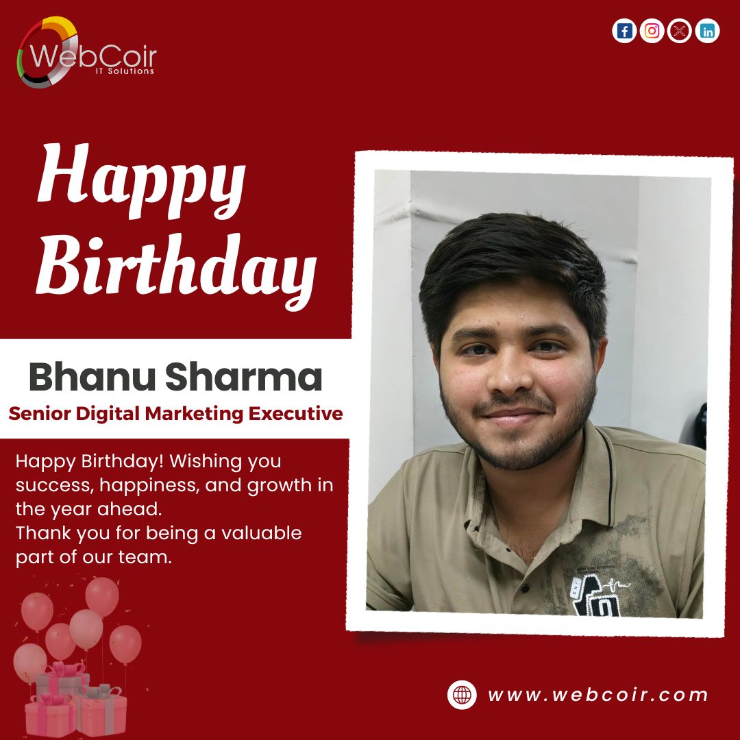 webcoir's tweet photo. Happy Birthday, Bhanu! 🎉
Wishing you success, growth, and endless achievements ahead. Thanks for being an amazing part of our team!

#HappyBirthday #TeamWebCoir #EmployeeAppreciation #WorkFamily #BirthdayVibes #TeamSuccess #CorporateLife https://t.co/ojbNxutrkH