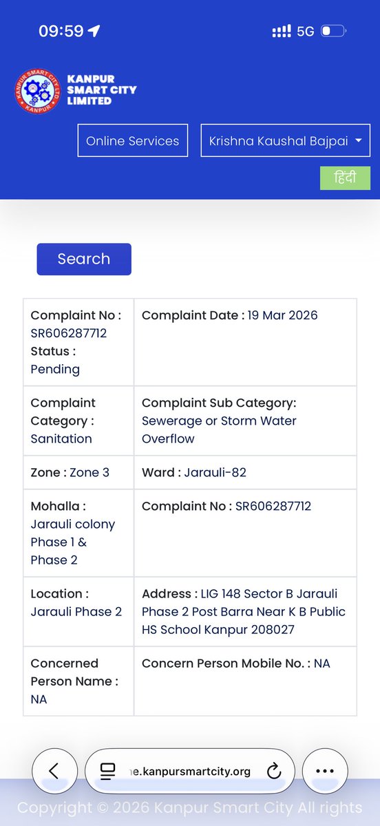 KrishnaKBajpai's tweet photo. @nagarnigamknp I lodged a complaint over 10 days ago, but there’s been no follow-up. Sewer overflow is happening daily, and I’m forced to get it cleared through private labour at my own cost.

Thanks to KMC Kanpur and Kanpur Smart City Limited for doing nothing—as always. https://t.co/OZBjqMnpMu