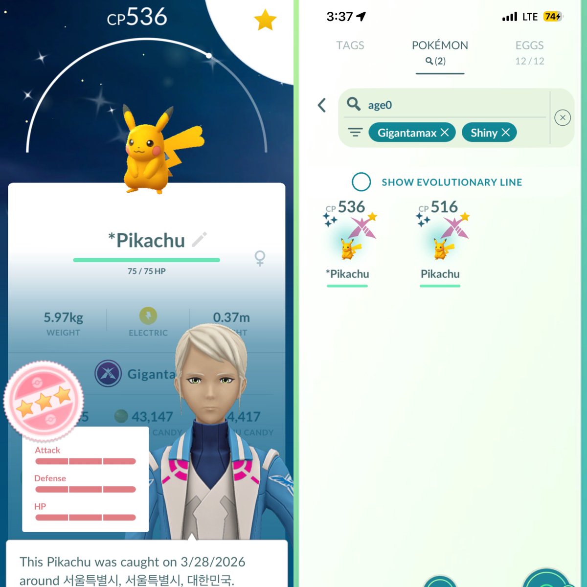 BlueJay_pkmgo's tweet image. Gigantamax Pikachu Max Battle Day

Total 20 Max Battles
✨ 2 shinies
💯 2 hundo

First ever shundo caught from Max Battle! ⚡️⚡️Both hundo and shundo caught, so I’m done for today 🥳😆

#pokemongo #pokemongoapp #ポケモンGO