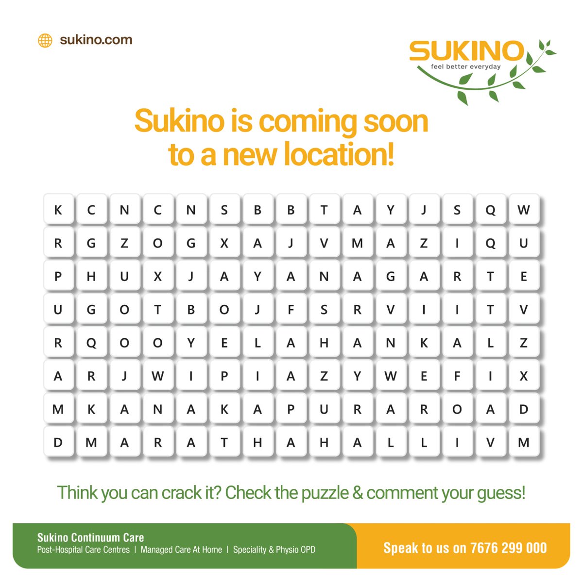 Sukino is coming soon to a new location, and we want you to be a
part of the reveal. We’ve hidden the answer in this puzzle. Take a
closer look and see if you can crack it.​

Think you’ve got it? Drop your guess in the comments and let’s see
who gets it right first.

#sukino