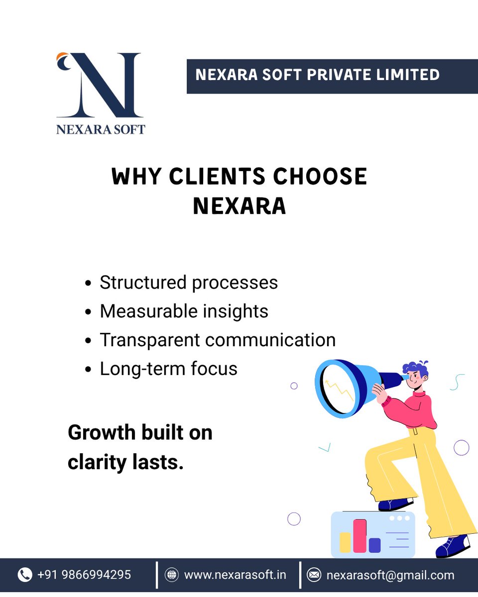 NexaraD22088's tweet photo. Clients don’t stay for hype.
They stay for results. 🤝
#ClientTrust #BusinessCredibility #InsightDriven #StrategicGrowth
why choose digital consulting firm, trusted analytics partner India, measurable business growth strategy https://t.co/HYeH6iQbDq