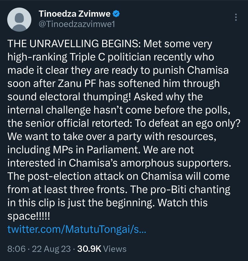 clairvoyantheo's tweet photo. @CucsmanE Musadhakwa maune imi.Chamisa did whatever he did targeting the regime and infiltration,problem yenyu nevamwe venyu munoda recognition zvakanyanya whilst the masses suffer, thats why it's okay for Tshabangu etc to recall the Mps and remain quite but mozouya time yapera https://t.co/9TRmx4Kt8C