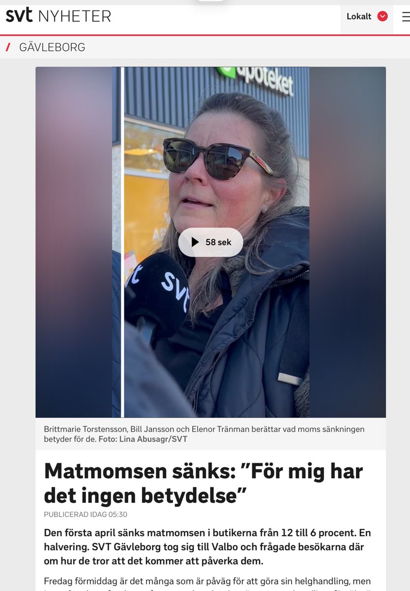 Samma statsmedia i Gävleborg som skämde ut sig på MAX har nu varit på stan och frågat om vad det betyder att maten blir billigare den 1 april. Går det ens att ta SvT Gävleborg på allvar längre valåret 2026? Hur många intervjuer fick de göra innan de hittade kritiska röster om att