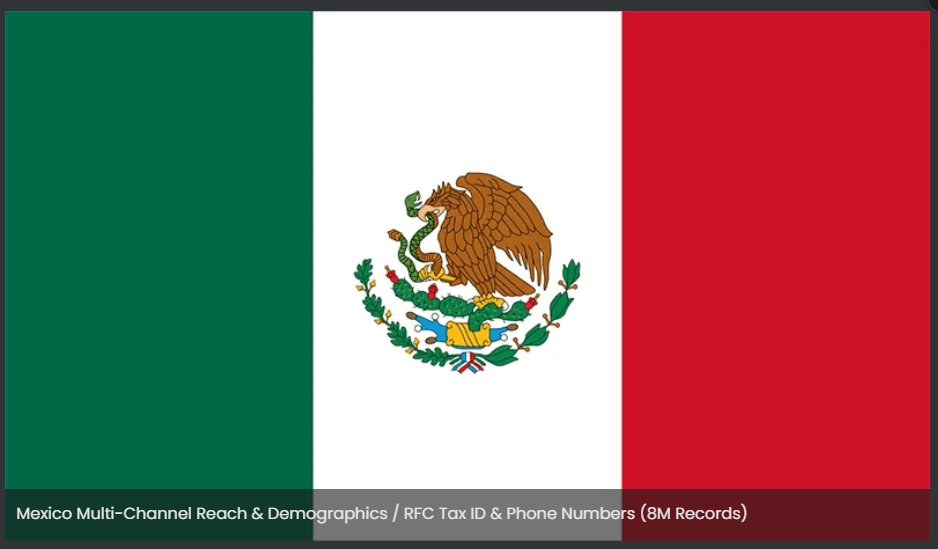 lovetek's tweet photo. Mexico Multi-Channel Reach &amp; Demographics / RFC Tax ID &amp; Phone Numbers (8M Records) with geographic coverage, contact reachability insights, and demographic stats. Ideal for marketing research, lead analysis, and multi-channel outreach planning.

https://t.co/u8m13fzFw3
#mexico https://t.co/hpRDRzMXes