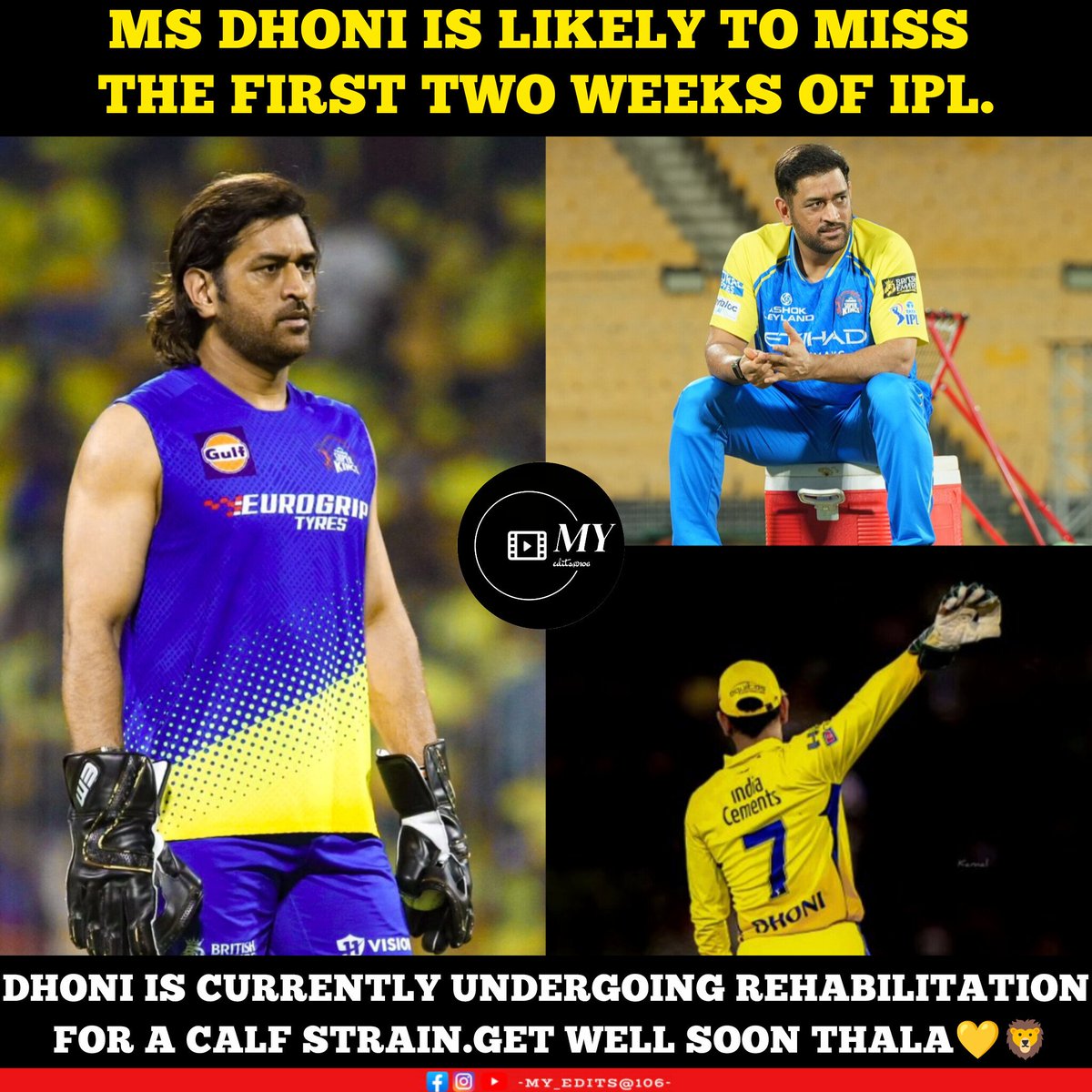 YaswanthPowers5's tweet photo. Sad news for CSK fans🙃🥲🏹💛
Get well soon thala
#csk #MSD #MSDhoni #IPLPL #IPL2026 #indianpremiereleague #IPL #ChennaiSuperKings #CSKfans #thala #thaladhoni #CSKians https://t.co/yBnTlij6JE