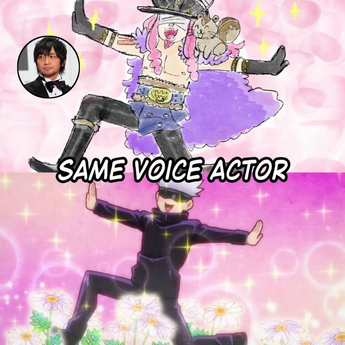 AnimexSociety's tweet photo. Both are the strongest, wear blindfolds, and now even share the same voice actor! https://t.co/34mQ4derh6