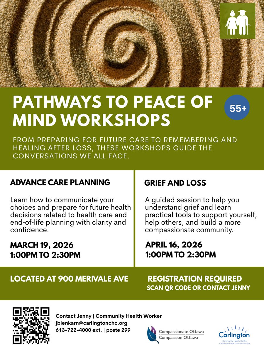 CarlingtonCHC's tweet image. From preparing for future care to remembering and healing after loss, we have prepared a series of workshops designed to bring clarity, confidence, and support to life’s most important transitions.#CommunityCare #GriefSupport