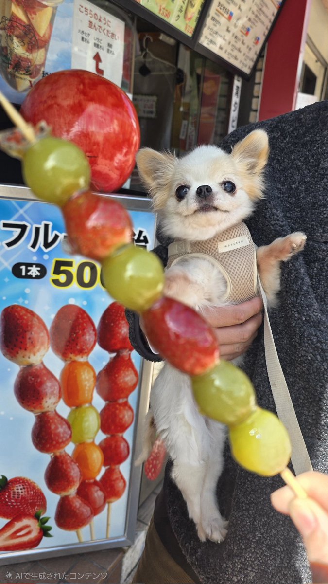 o12_mary's tweet photo. こんにちはたねちゃん。

フルーツ飴
マジで美味い。

全部いちごがいいな🍓

 #旧軽井沢
 #軽井沢  #ちわわ https://t.co/zyvpD5rO2J