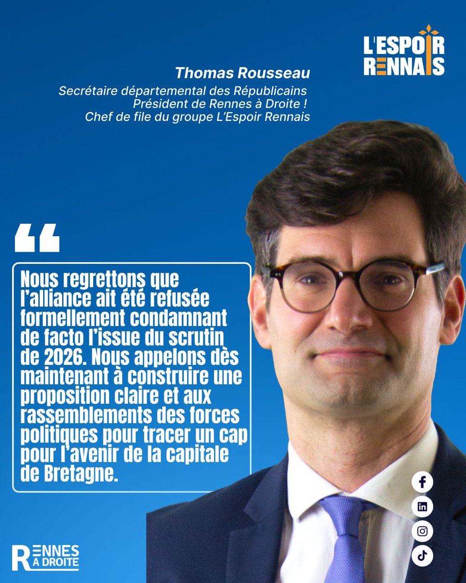Plus que jamais le combat continue pour la droite rennaise ! « L’espérance n’est pas l’attente, mais le courage 
d’agir. » Charles Péguy