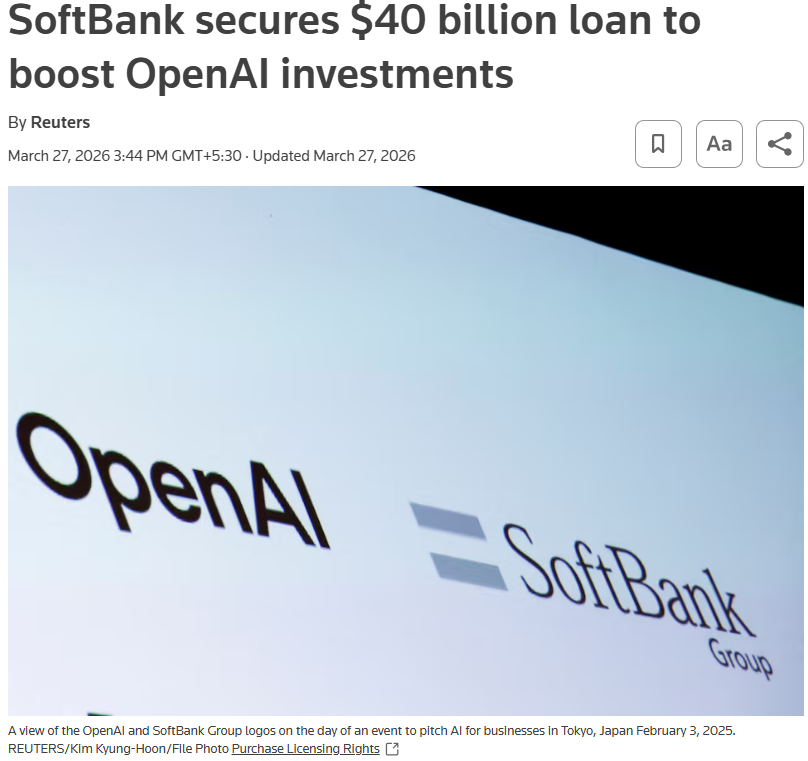 finance_mint's tweet photo. $SOFTBY has now arranged a $40bn bridge loan to help fund the $30bn commitment made previously to #OpenAI.

This is meant to carry the group through an interim period where capital commitments are real, but cash flows are at a meaningful distance. https://t.co/akBG8Ul8zY
