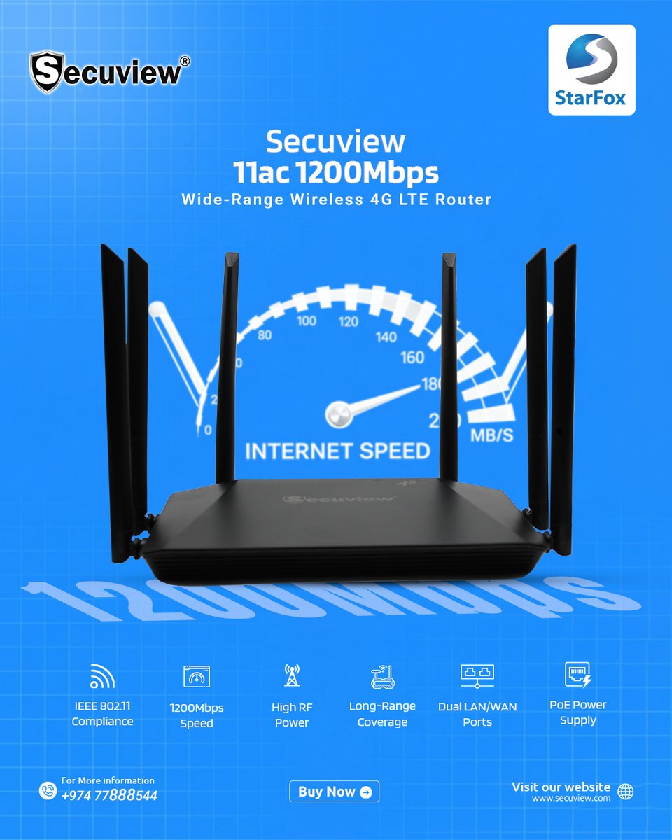 secuviews's tweet image. Secuview 11ac 1200Mbps Wide-Range Wireless 4G LTE Router gives you fast, stable internet for home or business

👉 Buy Now: secuview.com/product/secuvi…

📞 +974 7788 8544 | info@starfoxsecu.com

#SecuView #WirelessRouter #4GLTERouter #1200MbpsRouter #WideRangeWireless #HomeNetwork