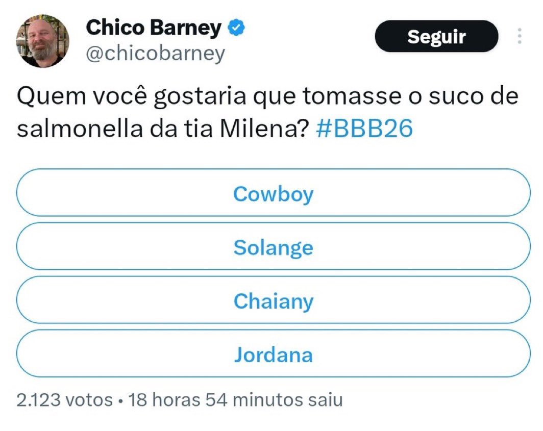 PopVibess's tweet photo. Não sei o que é pior: Milena 
fazer um suco contaminado, que qualquer pessoa que tomasse poderia ficar doente, ou o Chico Barney e Dantas achando isso maravilhoso? Tá tudo invertido mesmo!
#BBB26 https://t.co/XJjk5qba3F