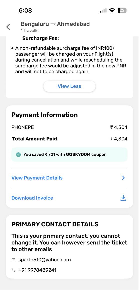 sparth510's tweet photo. @GoibiboSupport @goibibo @flyspicejet @DGCAIndia @MoCA_GoI @Goibibo @flyspicejet @DGCAIndia @MoCA_GoI

SpiceJet confirmed ₹4,637 refund already sent to you (PNR: QIUK5H), but no update from your side.

Also, I paid ₹4,304, yet refund shown is ₹3,325. Please explain this mismatch &amp; process full refund ASAP. https://t.co/N8pkoutZbF