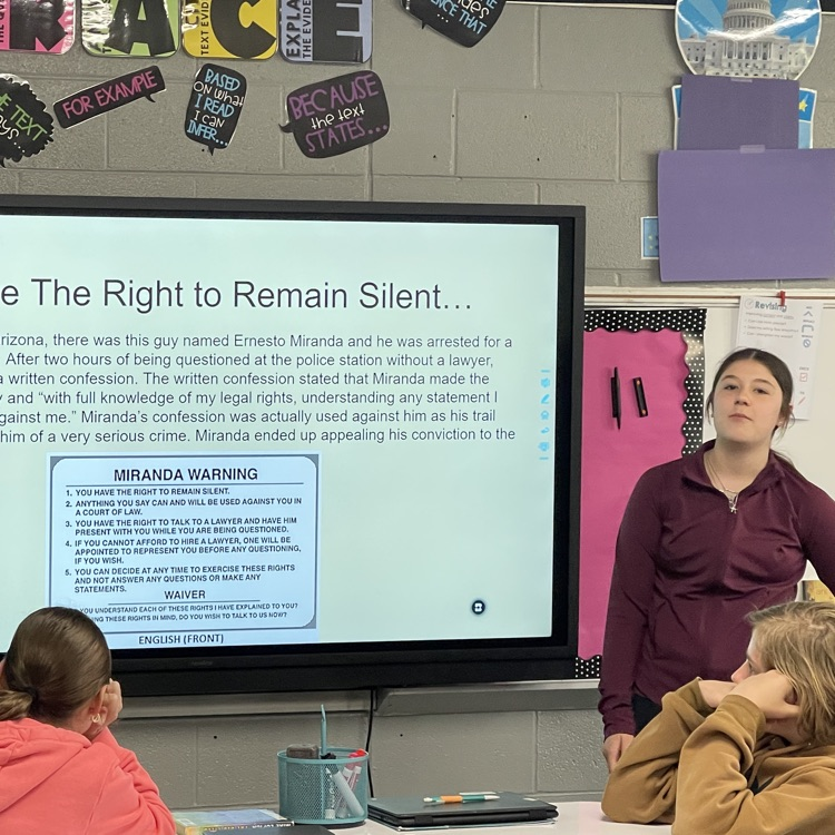PotomacGrade's tweet photo. 7th graders researched and presented information about landmark Supreme Court cases! 

Sorry I didn't get pictures of all of them 🤦‍♀️ https://t.co/mE4rtKT110