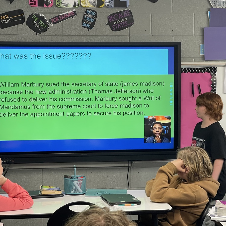 PotomacGrade's tweet photo. 7th graders researched and presented information about landmark Supreme Court cases! 

Sorry I didn't get pictures of all of them 🤦‍♀️ https://t.co/mE4rtKT110