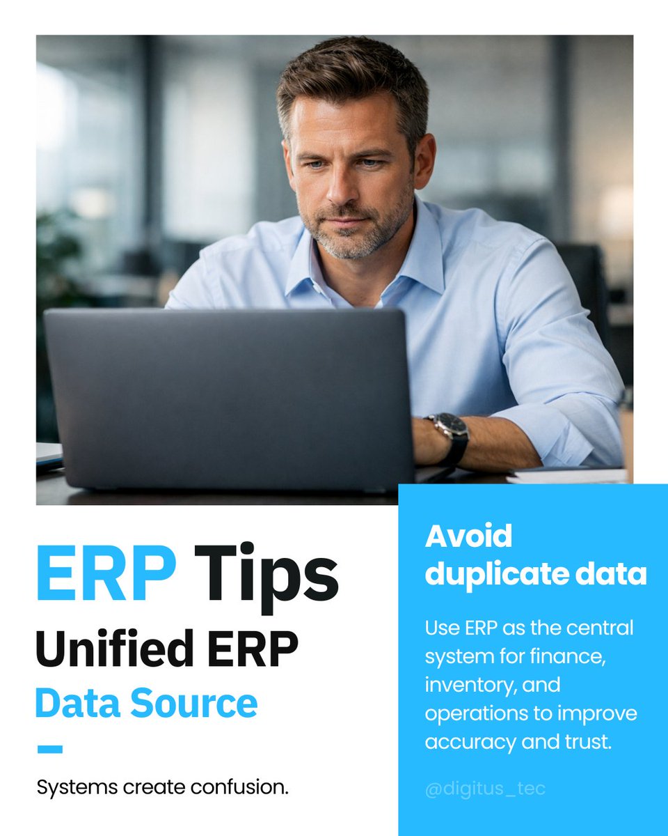 DigitustecSL's tweet image. One Source of Truth
—
Eliminate the confusion of duplicate data by using your ERP as the central heartbeat of your operations.
—
Head to the link in our bio
#Digitus #StrategicVision #DataIntegrity #UnifiedERP #BusinessAccuracy