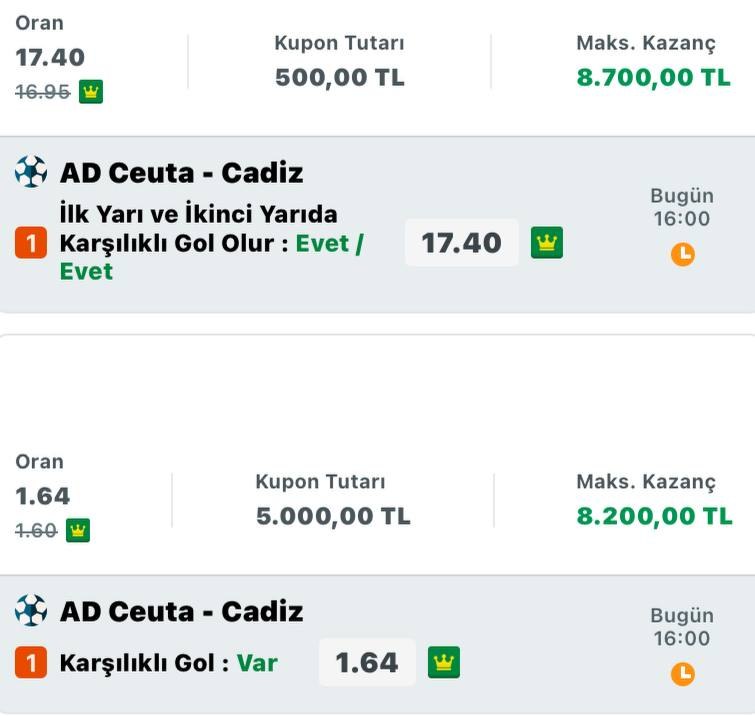 theswott's tweet photo. 🇪🇸 #Ceuta - #Cadiz

🎯 Günün en net tercihlerinden görüyorum.
🎯 Süpriz olarak her iki yarı da karşılıklı gol çıkar bahisini deneyebilirsiniz.
🍀 Değerlendiren kardeşlerime bol şanslar,yorum ve beğeni atarak paylaşımların devamını bekleyebilirsiniz. https://t.co/oRpA3AOiJe