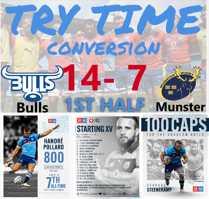 cbdoilRSA's tweet image. Vodacom #URC | Vodacom United Rugby Championship - URC 
Vodacom Bulls
Match Details : 
Date: Saturday, 28 March 2026
Opponent: Munster
Venue: Loftus Versfeld Stadium, Pretoria
Competition: United Rugby Championship 
Bull kicked off from right to left 

#trytime and #conversion