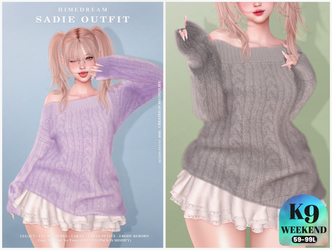 KawaiiFeedSL's tweet photo. {HIME*DREAM} Sadie Outfit〡K9 Weekend Sale @ Mainstore〡Taxi: https://t.co/CwFsHSKqXA
#SecondLife #HimeDream #K9WeekendSale #Mainstore #KawaiiFeed https://t.co/OdiC3Ch2l6